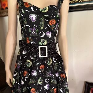 HELL BUNNY - Black Cat Salem Halloween Ghosts Pinup Mini Dress NWT